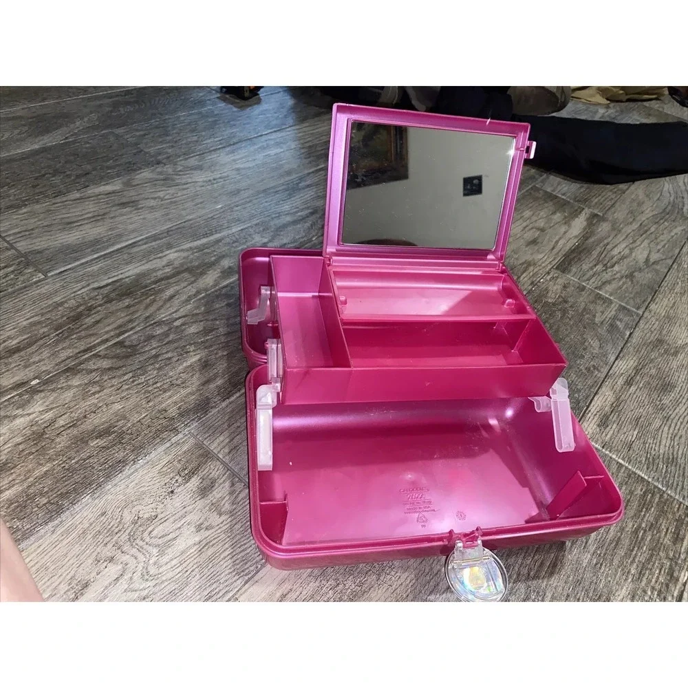 Caboodles Pink Make‎ Up Organizer Case W/Mirror Divided Tray